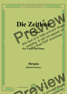 page one of Richard Strauss-Die Zeitlose in G Major,For Voice&Pno