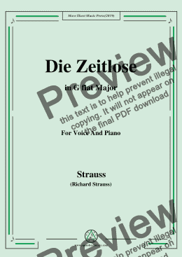 page one of Richard Strauss-Die Zeitlose in G flat Major,For Voice&Pno