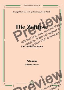page one of Richard Strauss-Die Zeitlose, for Violin and Piano