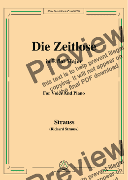 page one of Richard Strauss-Die Zeitlose in E flat Major,For Voice&Pno