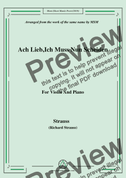 page one of Richard Strauss-Ach Lieb,Ich Muss Nun Scheiden, for Violin and Piano