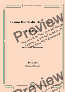 page one of Richard Strauss-Traum Durch die Dämmerung in D Major,For Voice&Pno