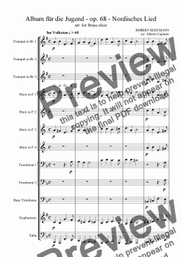 page one of Album für die Jugend - op. 68 - Nordisches Lied - arr. for Brass choir
