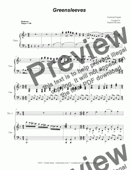 page one of Greensleeves (Trombone Duet)