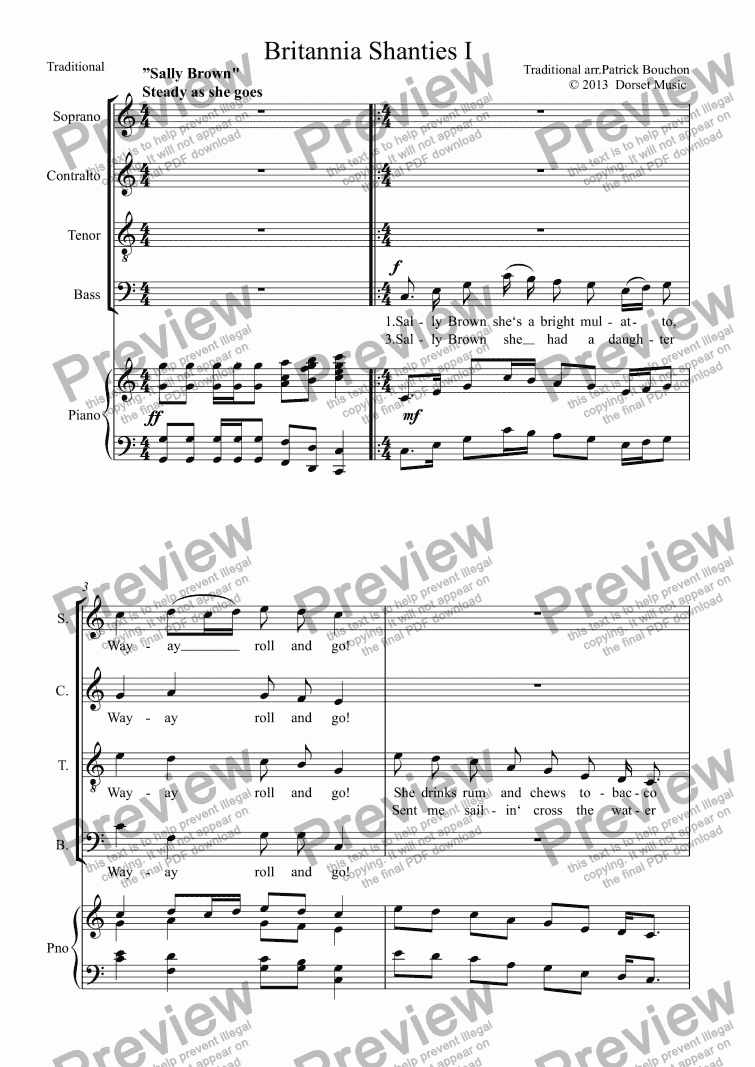 page one of Britannia Shanties I for Choir and Piano