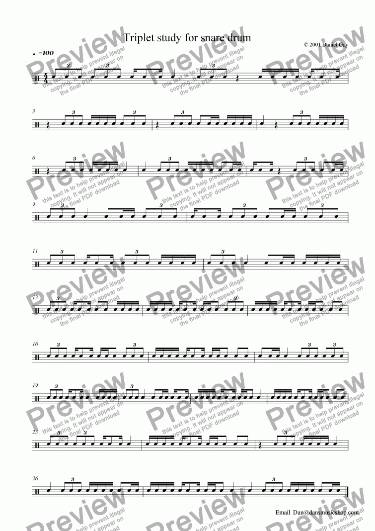 page one of Triplet study for snare drum