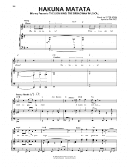 page one of Hakuna Matata (from The Lion King: Broadway Musical) (Piano, Vocal & Guitar Chords (Right-Hand Melody))