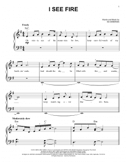 page one of I See Fire (from The Hobbit) (Easy Piano)