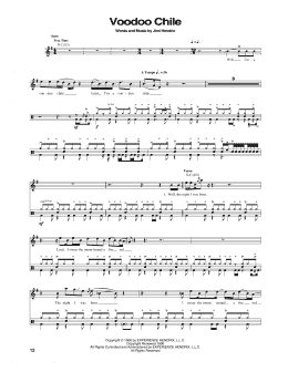 page one of Voodoo Chile (Drums Transcription)