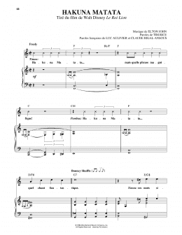 page one of Hakuna Matata (from The Lion King) [French version] (Piano, Vocal & Guitar Chords (Right-Hand Melody))