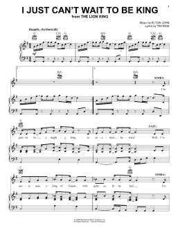 page one of I Just Can't Wait To Be King (from The Lion King) (Piano, Vocal & Guitar Chords (Right-Hand Melody))