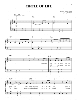 page one of Circle Of Life (from The Lion King: Broadway Musical) (Easy Piano)