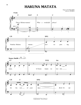 page one of Hakuna Matata (from The Lion King: Broadway Musical) (Easy Piano)