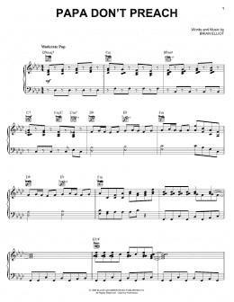 page one of Papa Don't Preach (Piano, Vocal & Guitar Chords (Right-Hand Melody))