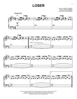 page one of Loser (Easy Piano)
