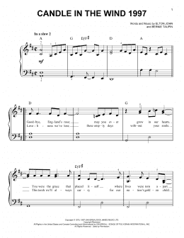 page one of Candle In The Wind 1997 (Easy Piano)
