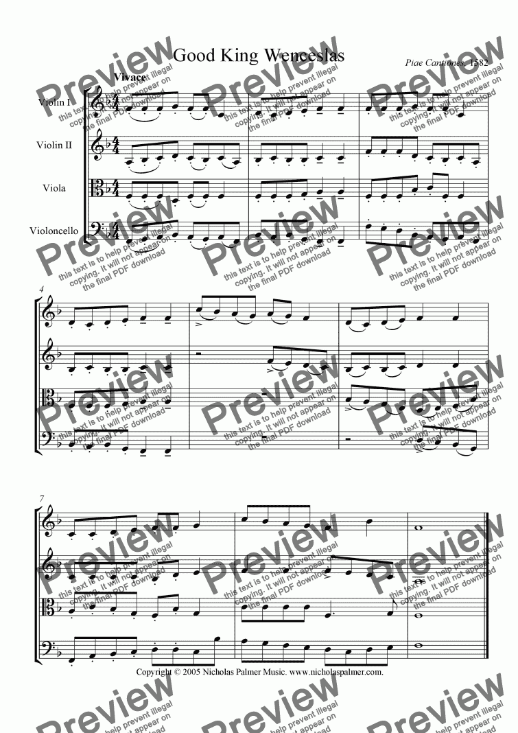 page one of Good King Wenceslas (Easy String Quartet)
