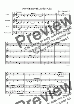 page one of Once in Royal David’s City (Easy string quartet)