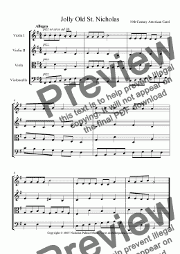 page one of Jolly Old Saint Nicholas (Easy string quartet)