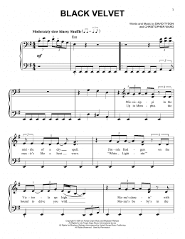 page one of Black Velvet (Easy Piano)