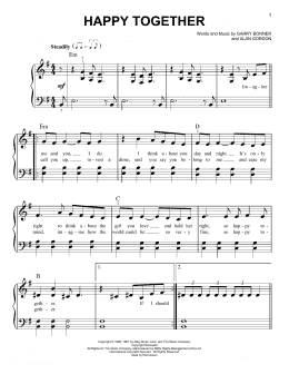 page one of Happy Together (Easy Piano)