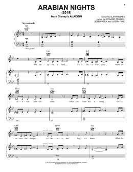 page one of Arabian Nights (2019) (from Disney's Aladdin) (Piano, Vocal & Guitar Chords (Right-Hand Melody))