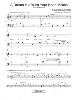 page one of A Dream Is A Wish Your Heart Makes (from Cinderella) (arr. Phillip Keveren) (Educational Piano)