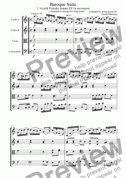 page one of Baroque Suite - 5. Antonio Vivaldi Largo: Sonata Xll in A minor RV32 - arr.for string quartet