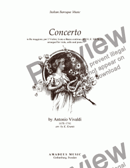 page one of Concerto in D Major RV93, E. XII No. 15 for viola, cello and piano