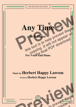 page one of Herbert Happy Lawson-Any Time,in B Major,for Voice and Piano