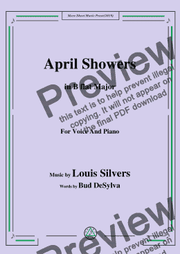 page one of Louis Silvers-April Showers,in B flat Major,for Voice and Piano