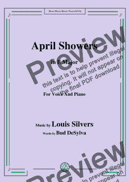 page one of Louis Silvers-April Showers,in E Major,for Voice and Piano