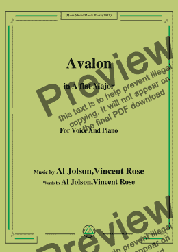 page one of Al Jolson,Vincent Rose-Avalon,in A flat Major,for Voice and Piano