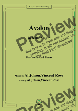 page one of Al Jolson,Vincent Rose-Avalon,in B flat Major,for Voice and Piano