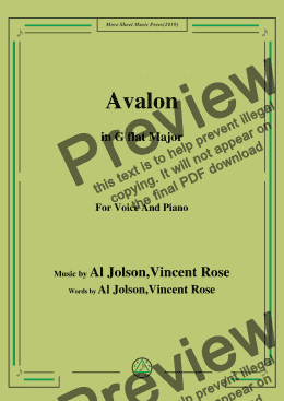 page one of Al Jolson,Vincent Rose-Avalon,in G flat Major,for Voice and Piano