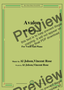 page one of Al Jolson,Vincent Rose-Avalon,in E flat Major,for Voice and Piano