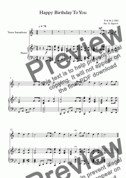 page one of Happy Birthday To You, Patty & Mildred J. Hill, For Tenor Saxophone & Piano