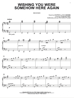 page one of Wishing You Were Somehow Here Again (from The Phantom Of The Opera) (Piano Duet)