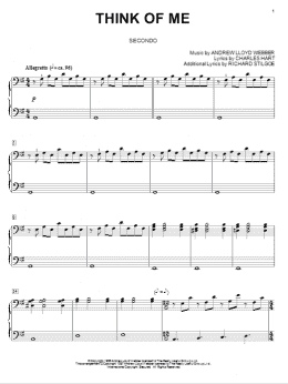 page one of Think Of Me (from The Phantom Of The Opera) (Piano Duet)