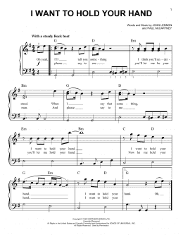 page one of I Want To Hold Your Hand (from Yesterday) (Easy Piano)
