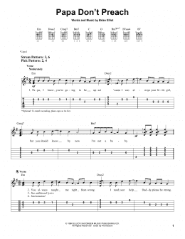 page one of Papa Don't Preach (Easy Guitar Tab)