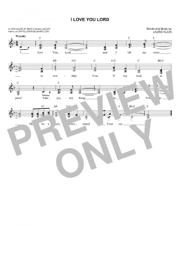 page one of I Love You Lord (Lead Sheet / Fake Book)