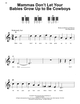 page one of Mammas Don't Let Your Babies Grow Up To Be Cowboys (Super Easy Piano)