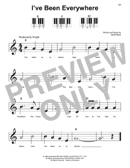 page one of I've Been Everywhere (Super Easy Piano)