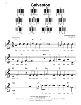 page one of Galveston (Super Easy Piano)