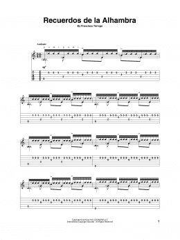 page one of Recuerdos de la Alhambra (Solo Guitar)