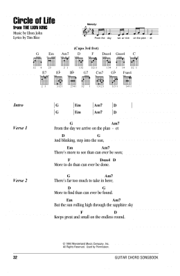 page one of Circle Of Life (from The Lion King) (Guitar Chords/Lyrics)