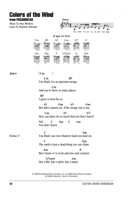 page one of Colors Of The Wind (from Pocahontas) (Guitar Chords/Lyrics)