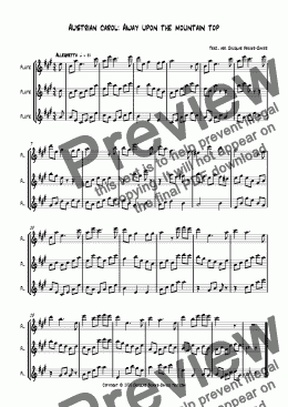 page one of Austrian carol: Da Droben am Berge(Away upon the mountain top) for 3 flutes
