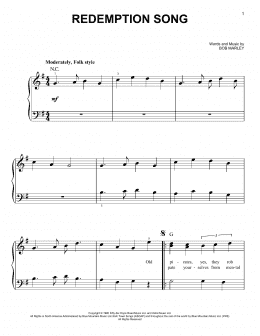 page one of Redemption Song (Very Easy Piano)